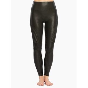 Spanx Faux Leather Black Metallic Moto Leggings